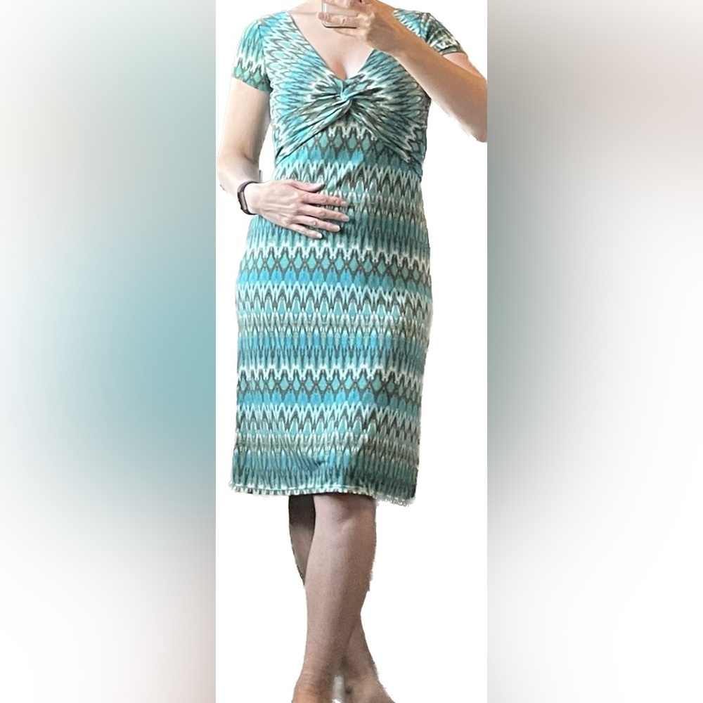 Sent to  Thredup-BCBGMAXAZRIA zigzag twist front dress in teal - Picture 3 of 15